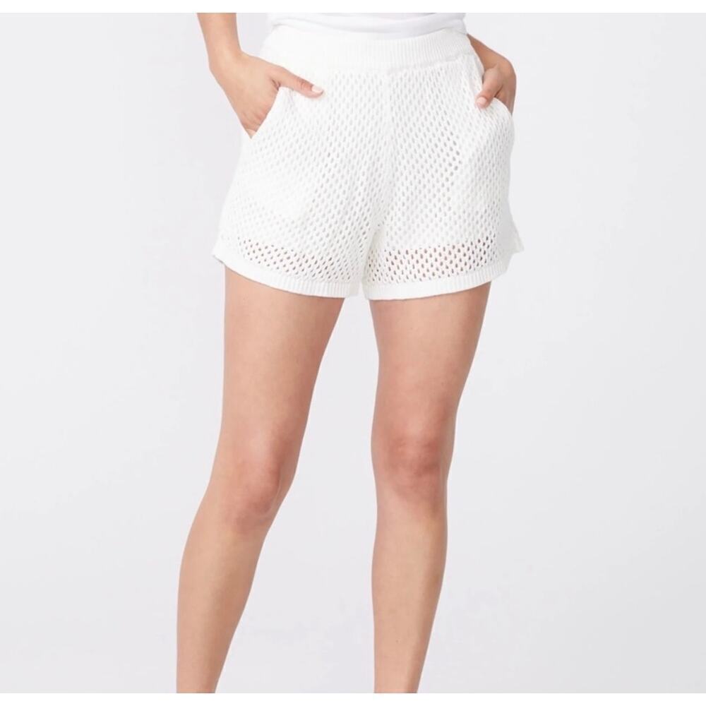 MONROW White Knit Mesh Shorts NWT – Women’s Size Large, Cotton Modal